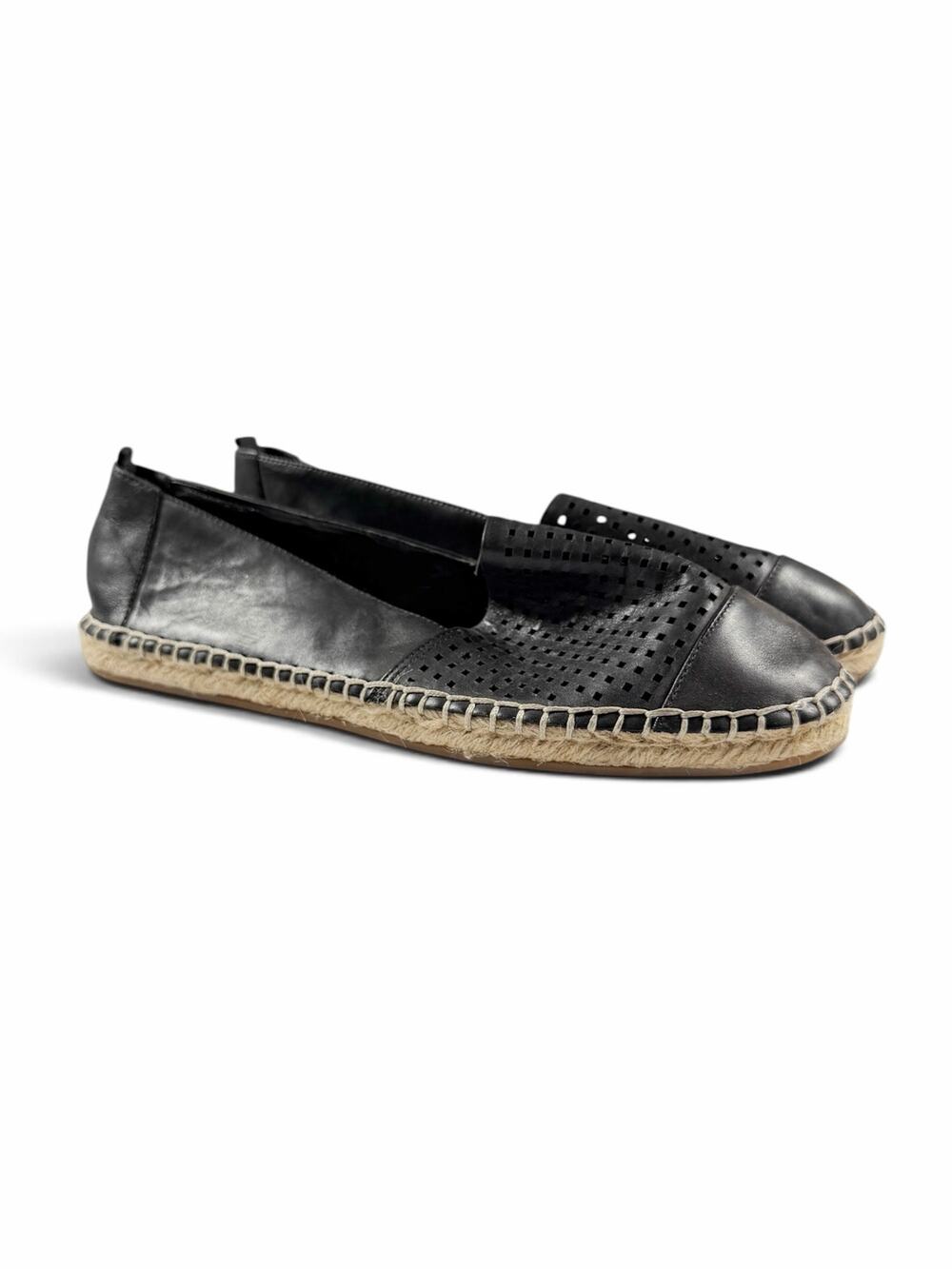 Vince Camuto Women’s Black Leather Perforated Espadrille Flats 8.5